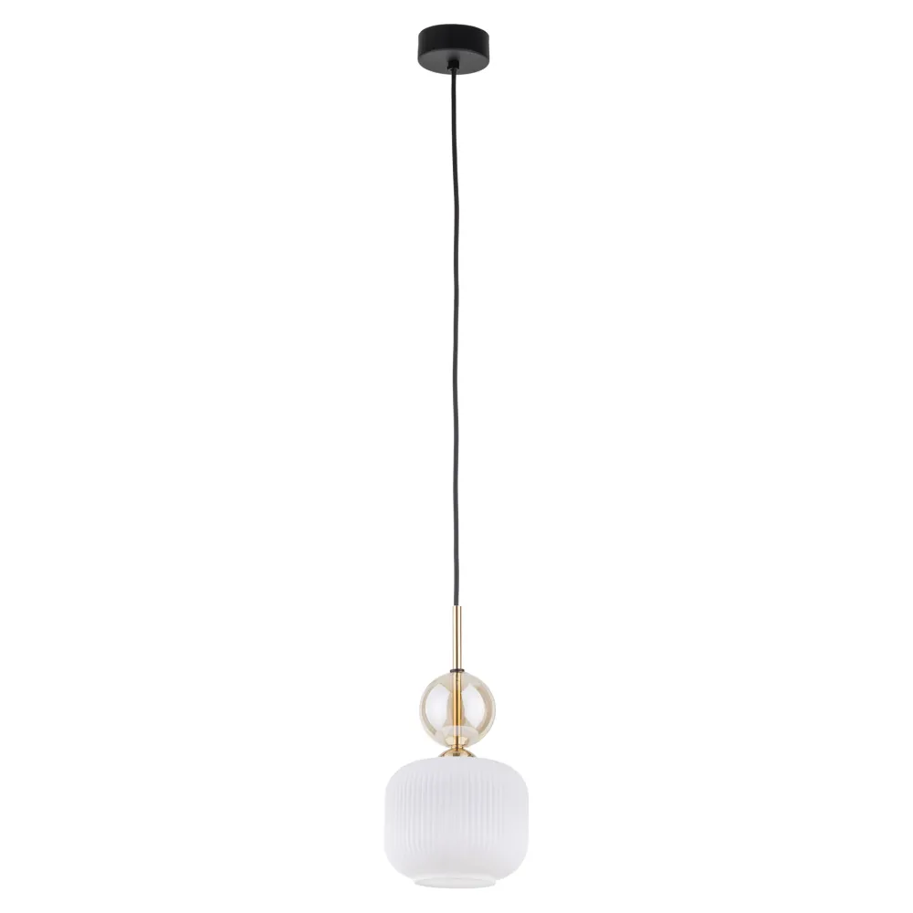Lampade A Sospensione-Selezionato da Mazzolaluce lampada a sospensione tonda in vetro bianco sfera ambra