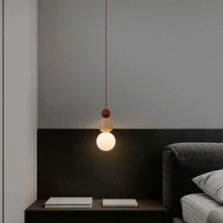 Lampade A Sospensione-Selezionato da Mazzolaluce Lampada a sospensione travertino sfera vetro per comodino