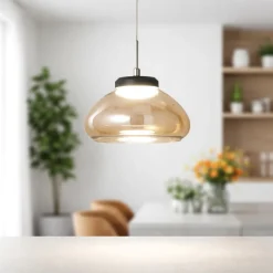 Lampade A Sospensione-Fabas Luce Lampada a sospensione vetro ambra arabella