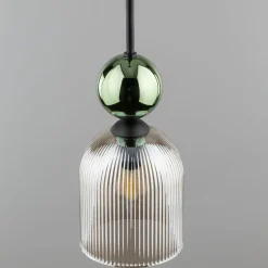 Lampade A Sospensione-Selezionato da Mazzolaluce lampada a sospensione vetro ambra rigato sfera verde lucido