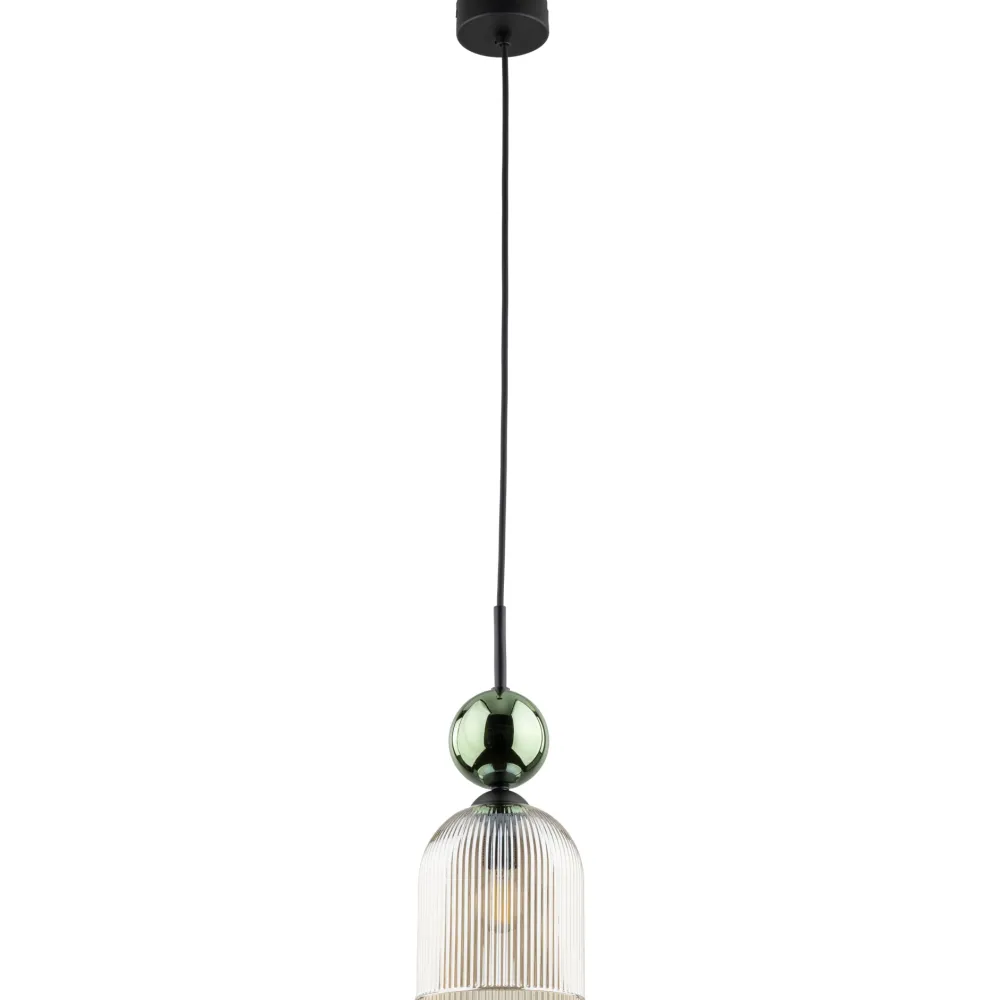 Lampade A Sospensione-Selezionato da Mazzolaluce lampada a sospensione vetro ambra rigato sfera verde lucido