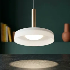 Lampade A Sospensione-Selezionato da Mazzolaluce Lampada a sospensione vetro disco bianco metallo caffè design led 3000k dimmerabile