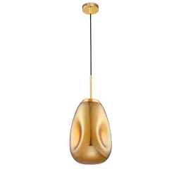 Lampade A Sospensione-Selezionato da Mazzolaluce Lampada a sospensione vetro modellato specchiato oro lucido design moderno