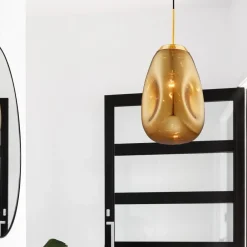 Lampade A Sospensione-Selezionato da Mazzolaluce Lampada a sospensione vetro modellato specchiato oro lucido design moderno