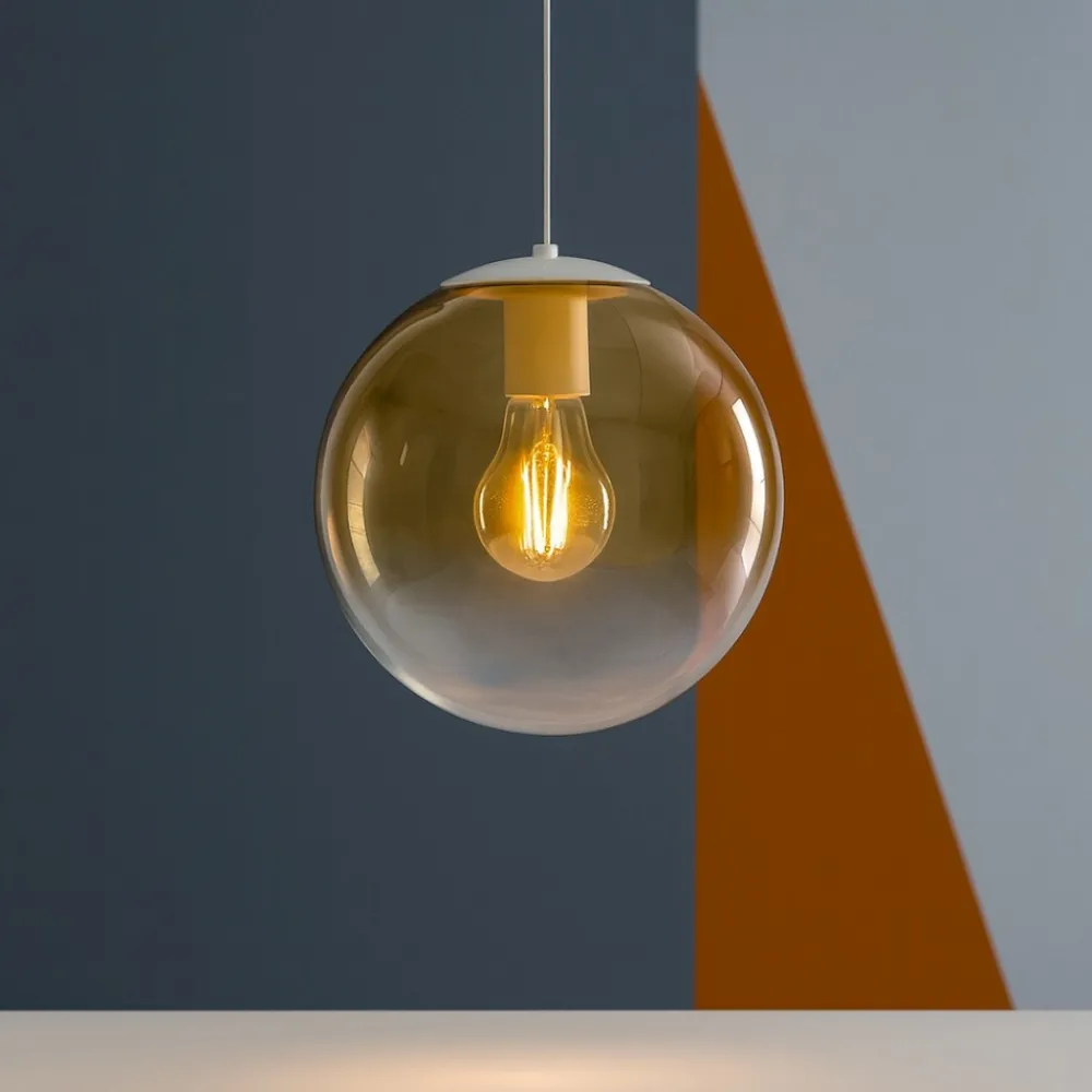 Lampade A Sospensione-Top Light Lampada a sospensione vetro sfera boccia ambra per comodino