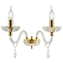 Applique Da Parete-Ondaluce Lampada 2 bracci di cristallo trasparente oro brigida