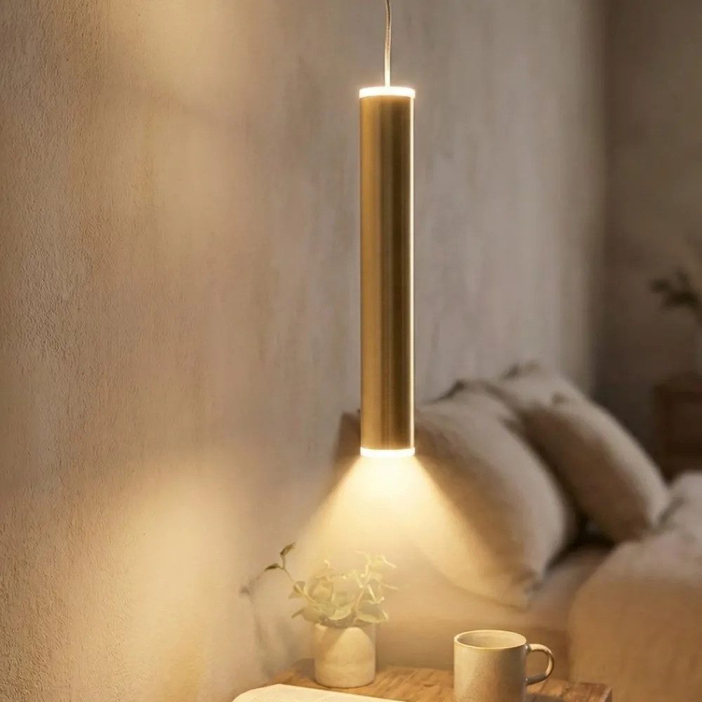 Lampade A Sospensione-Fabas Luce Lampada cilindro a sospensione oro nero per comodini prado