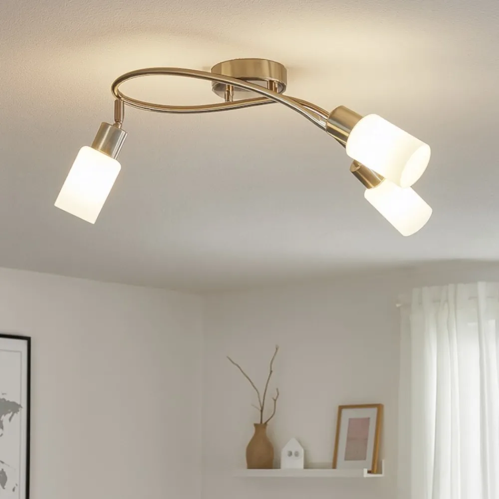 Plafoniere Moderne-Selezionato da Mazzolaluce Lampada con 3 faretti led orientabili vetro bianco
