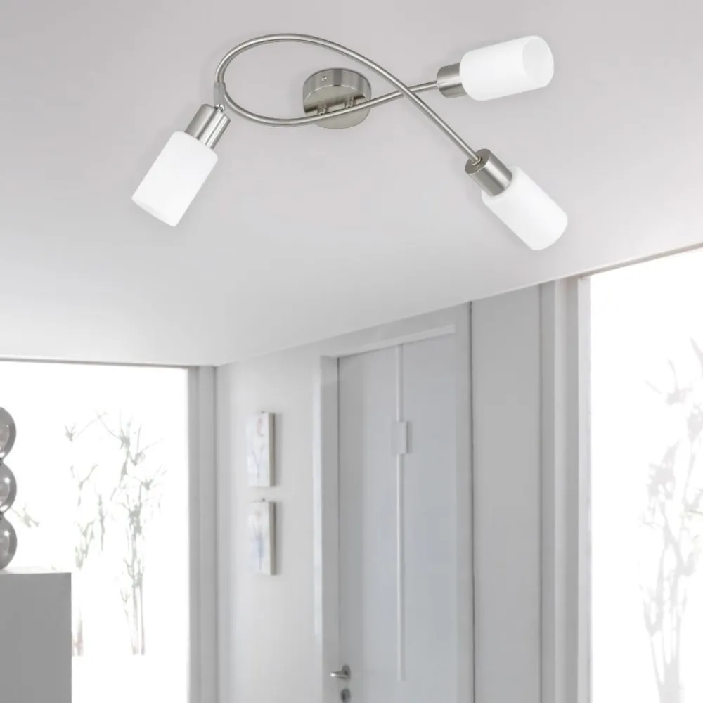 Plafoniere Moderne-Selezionato da Mazzolaluce Lampada con 3 faretti led orientabili vetro bianco