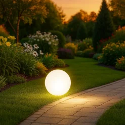 Lampioni Da Giardino-Selezionato da Mazzolaluce Lampada con picchetto sfera bianca da giardino 30cm 5mt cavo con spina