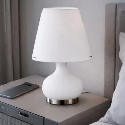 Abat Jour-Fabas Luce Lampada da comodino cono vetro bianco moderna