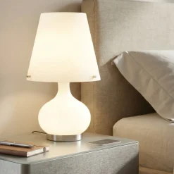 Abat Jour-Fabas Luce Lampada da comodino cono vetro bianco moderna