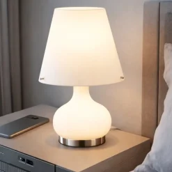 Abat Jour-Fabas Luce Lampada da comodino cono vetro bianco moderna