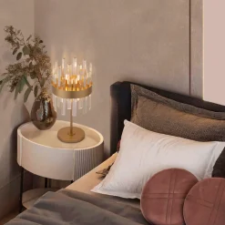 Abat Jour-Selezionato da Mazzolaluce Lampada da comodino oro con cristalli stile contemporaneo
