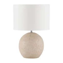 Lampade Da Tavolo-Selezionato da Mazzolaluce Lampada da madia ceramica beige paralume tessuto bianco