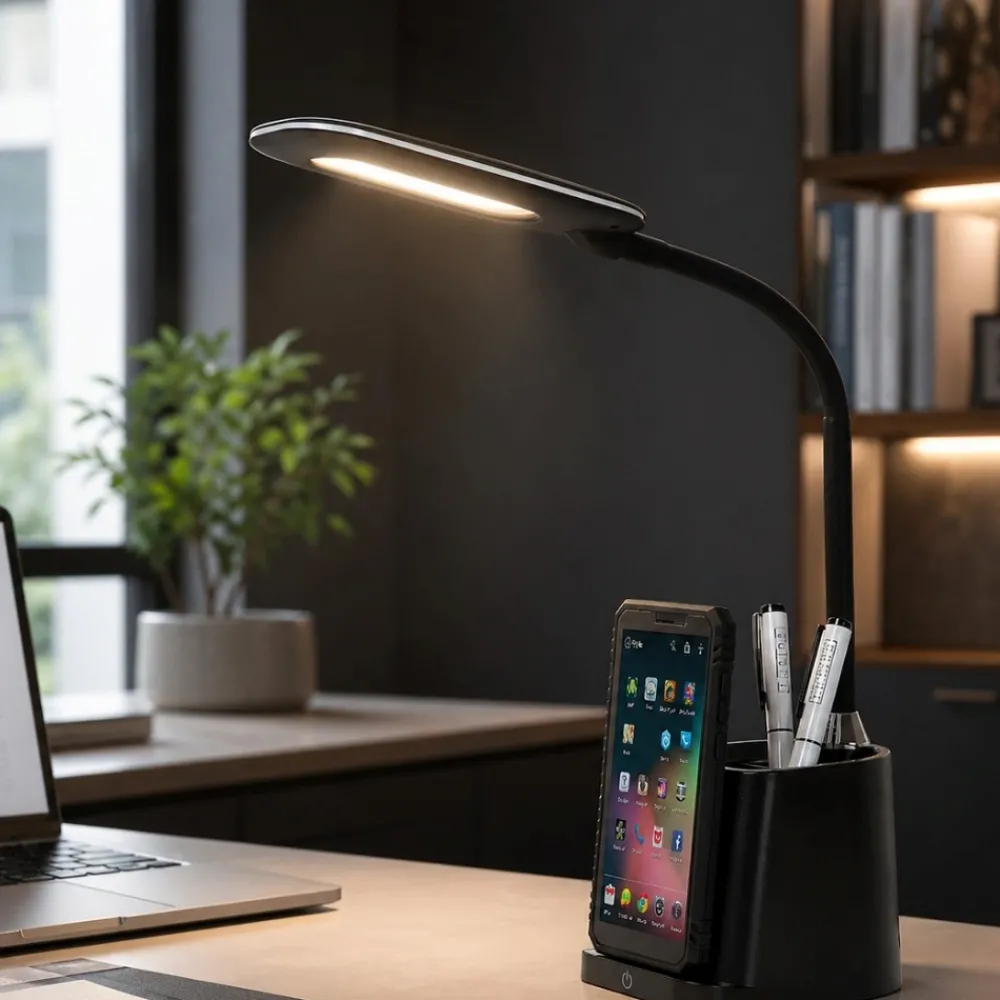 Lampade Da Tavolo-Selezionato da Mazzolaluce Lampada da scrivania nera porta penne ricarica wifii telefonino