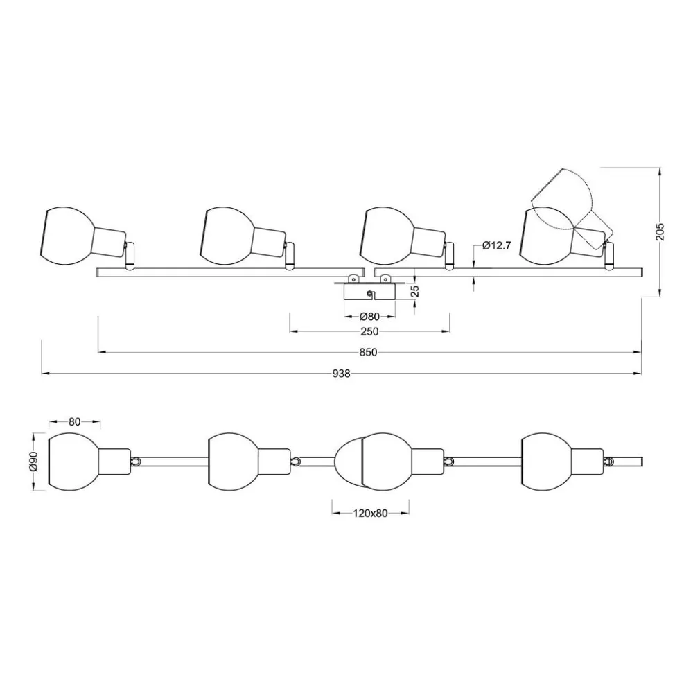 Plafoniere Moderne-Selezionato da Mazzolaluce Lampada da soffitto cromo per soggiorno 4 faretti led orientabili