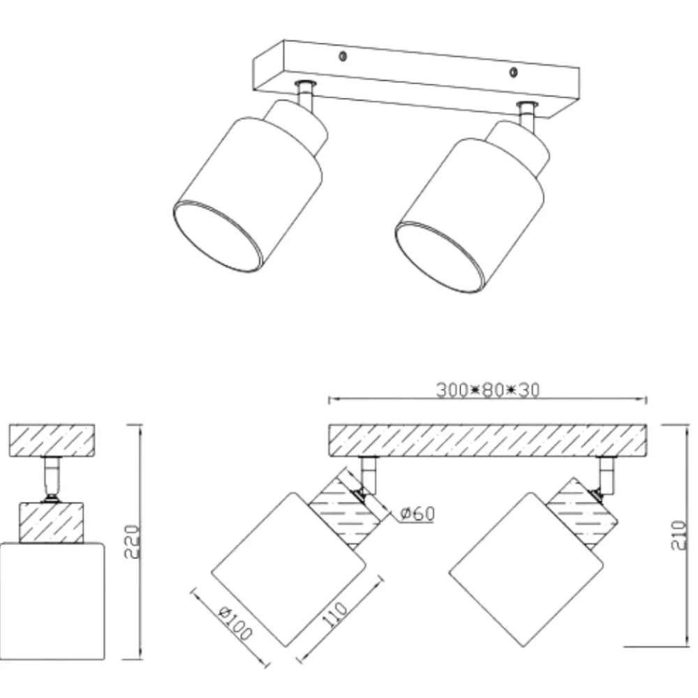 Plafoniere Moderne-Selezionato da Mazzolaluce Lampada da soffitto 2 luci orientabili vetro legno