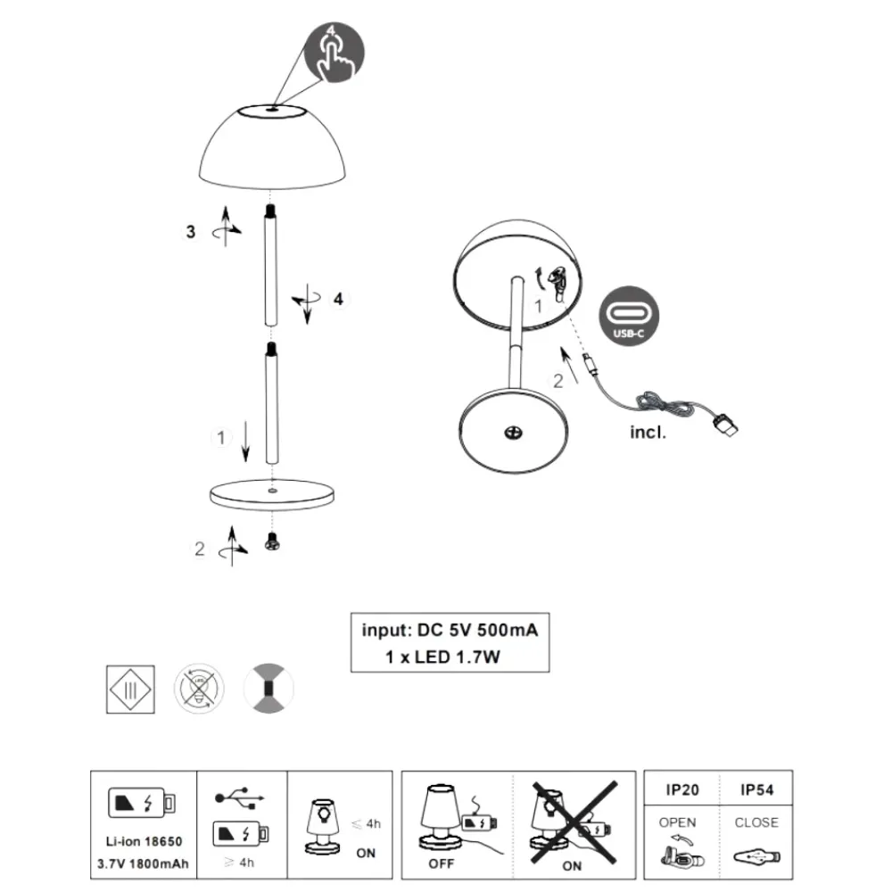 Lampade Da Tavolino Esterno-Selezionato da Mazzolaluce Lampada da tavolino bianca senza fili ricaricabile moderna per esterno