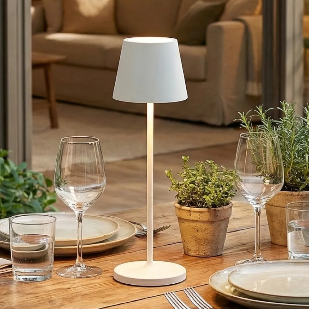 Lampade Da Tavolino Esterno-Perenz Illuminazione Lampada da tavolino h28 cm minidiva bianco portatile per ristoranti