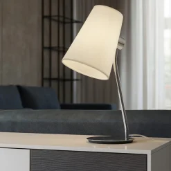 Lampade Da Tavolo-Selezionato da Mazzolaluce Lampada da tavolino moderna cromo paralume in tessuto