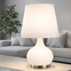Lampade Da Tavolo-Fabas Luce Lampada da tavolo cono vetro bianco moderna ade