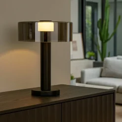 Lampade Da Tavolo-Selezionato da Mazzolaluce Lampada da tavolo design moderna nero vetro fume per soggiorno