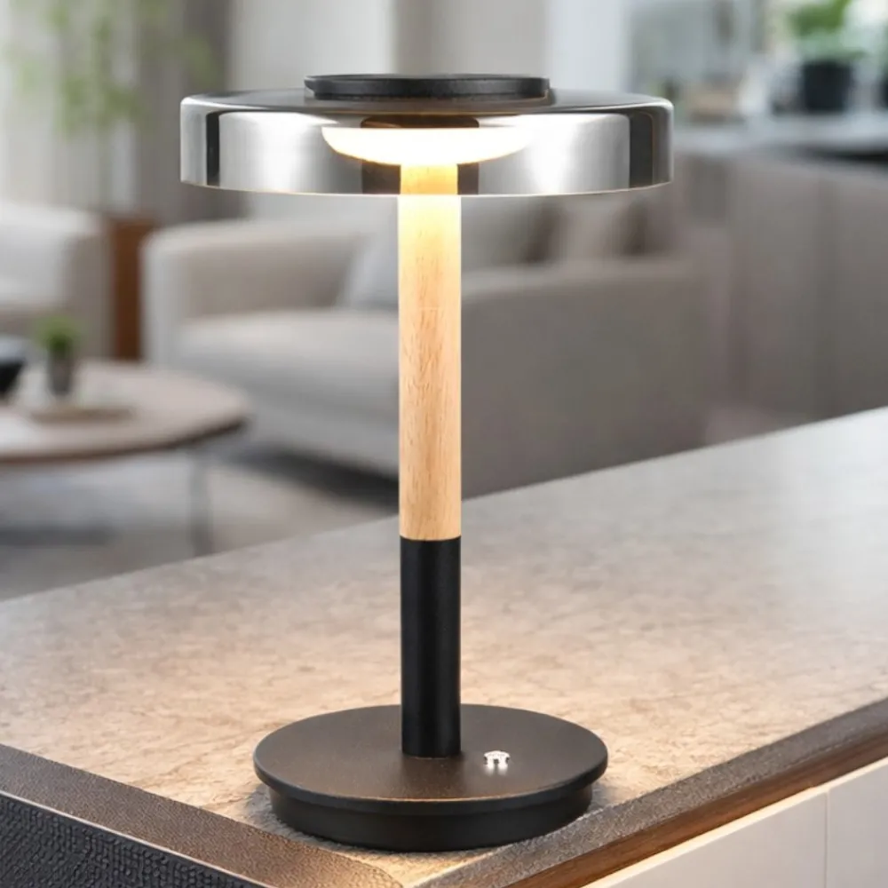 Lampade Da Tavolo-Selezionato da Mazzolaluce Lampada da tavolo design moderna legno vetro fume led dimmerabile