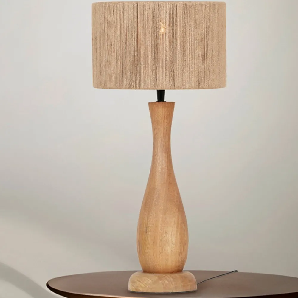 Lampade Da Tavolo-Selezionato da Mazzolaluce Lampada da tavolo di legno con paralume in juta