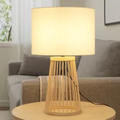 Lampade Da Tavolo-Selezionato da Mazzolaluce Lampada da tavolo in bambu' e paralume di tessuto