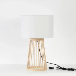 Lampade Da Tavolo-Selezionato da Mazzolaluce Lampada da tavolo in bambu' e paralume di tessuto