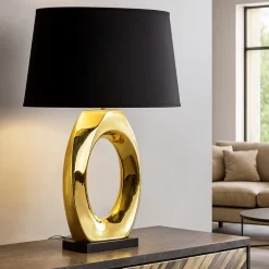 Lampade Da Tavolo-Selezionato da Mazzolaluce Lampada da tavolo in ceramica oro lucido paralume nero