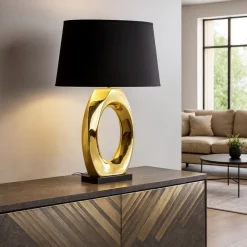 Lampade Da Tavolo-Selezionato da Mazzolaluce Lampada da tavolo in ceramica oro lucido paralume nero