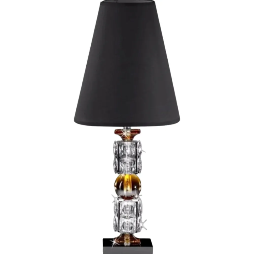 Lampade Da Tavolo-Selezionato da Mazzolaluce Lampada da tavolo in cristallo ambrato paralume nero
