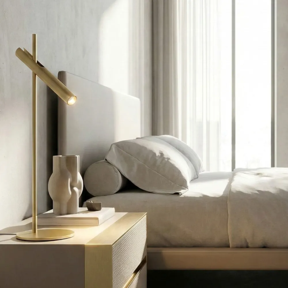 Lampade Da Tavolo-Perenz Illuminazione Lampada da tavolo led design moderna oro spazzolato sniper perenz