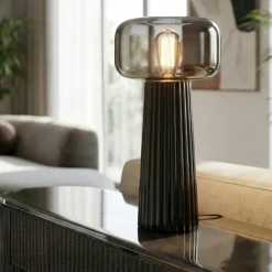 Lampade Da Tavolo-Selezionato da Mazzolaluce Lampada da tavolo nera design moderna sfera in vetro fume