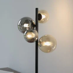 Lampade Da Tavolo-Selezionato da Mazzolaluce Lampada da tavolo nera sfere di vetro fume ambra moderna