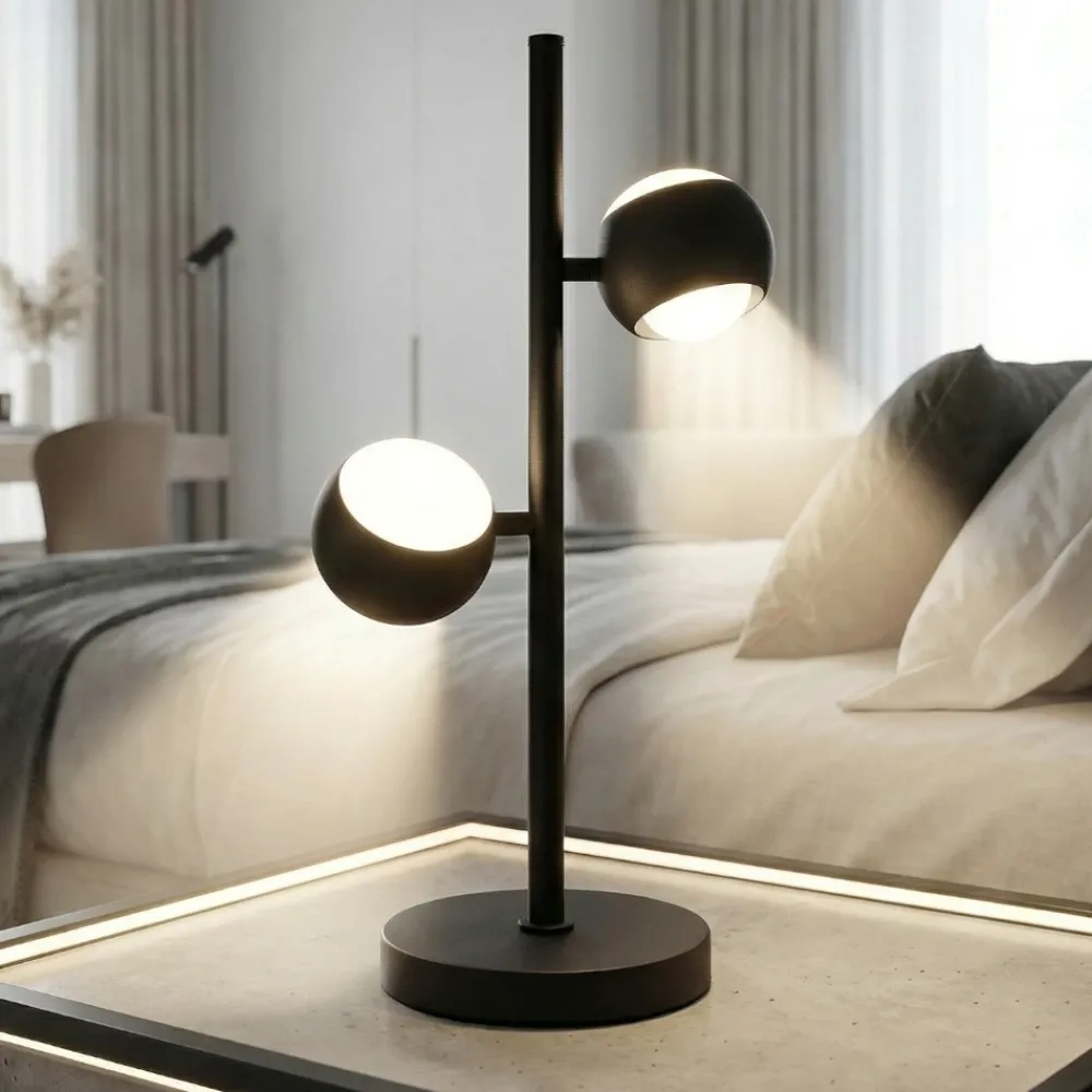 Lampade Da Tavolo-Selezionato da Mazzolaluce Lampada da tavolo nera 2 sfere led orientabili 2700k-6500k