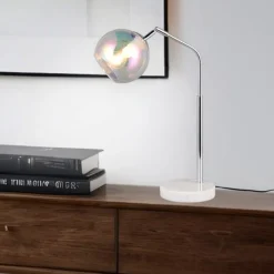 Lampade Da Tavolo-Selezionato da Mazzolaluce Lampada da tavolo orientabile base effetto marmo bianco cromo