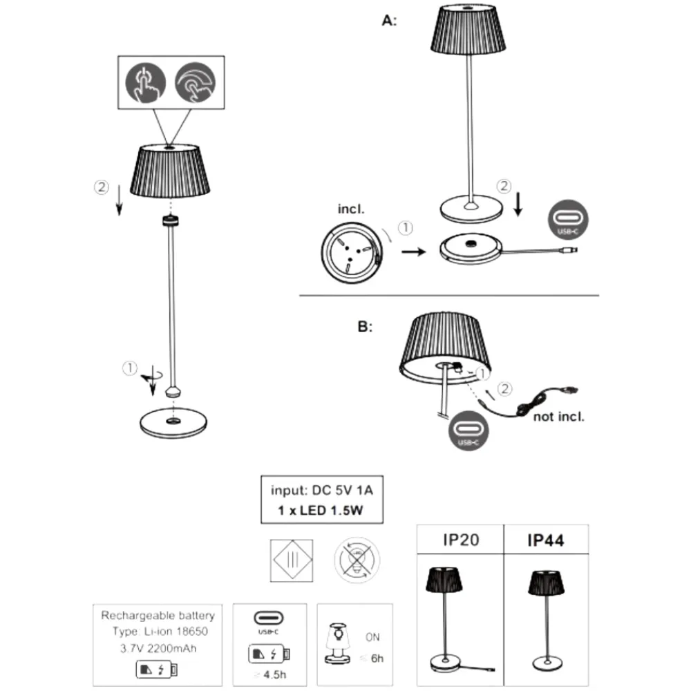 Lampade Da Tavolino Esterno-Selezionato da Mazzolaluce Lampada da tavolo portatile bianca ricaricabile led 3000k