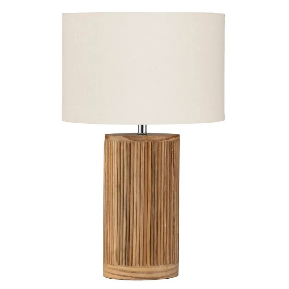 Lampade Da Tavolo-Selezionato da Mazzolaluce Lampada da tavolo rustica in legno decorato e paralume in tessuto