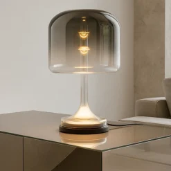 Lampade Da Tavolo-Maytoni Lampada da tavolo spirito vetro fume' nera led 18w 3000k dimmerabile