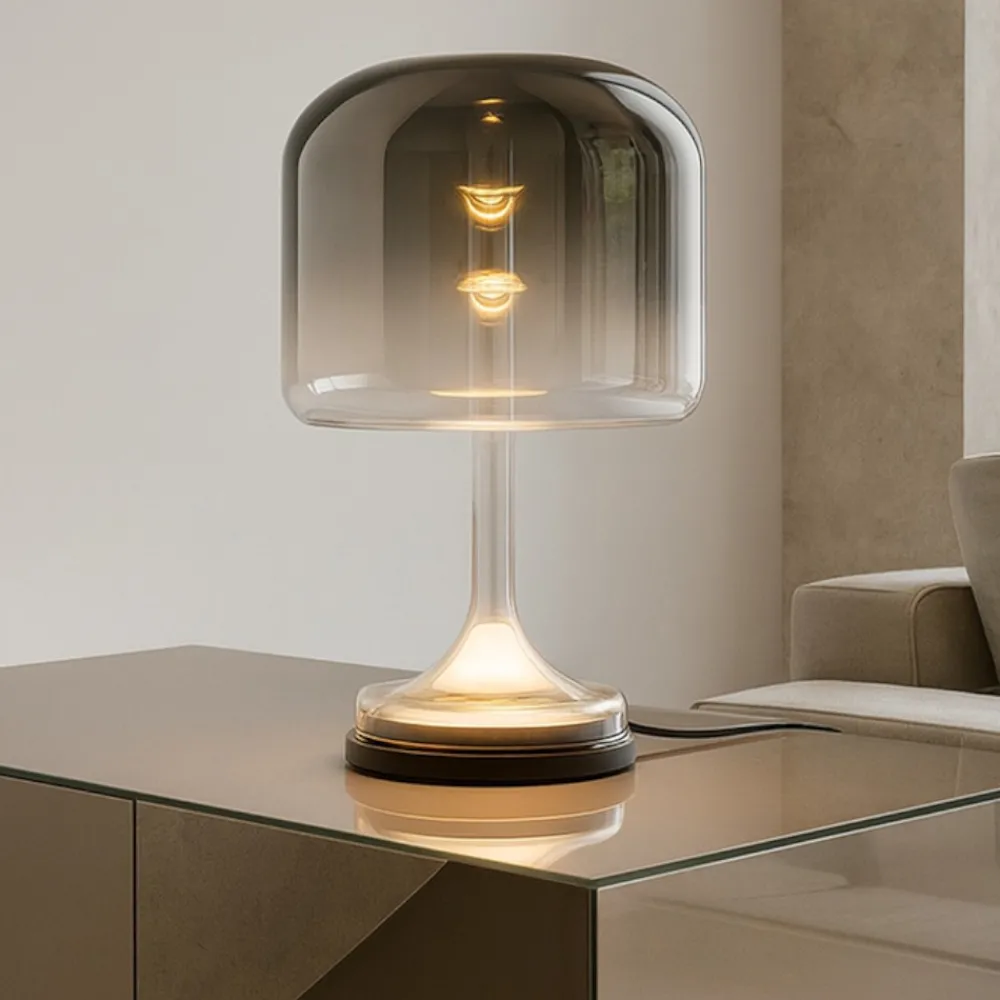 Lampade Da Tavolo-Maytoni Lampada da tavolo spirito vetro fume' nera led 18w 3000k dimmerabile