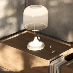 Lampade Da Tavolo-Maytoni Lampada da tavolo spirito per salone vetro fume' bianca led dimmerabile