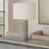 Lampade Da Tavolo-Perenz Illuminazione Lampada da tavolo tribale perenz grigio cemento paralume tessuto