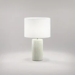 Lampade Da Tavolo-Perenz Illuminazione Lampada da tavolo tribale perenz ceramica bianco e beige paralume tessuto