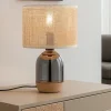Lampade Da Tavolo-Selezionato da Mazzolaluce Lampada da tavolo vetro grigio fumo paralume in vimini