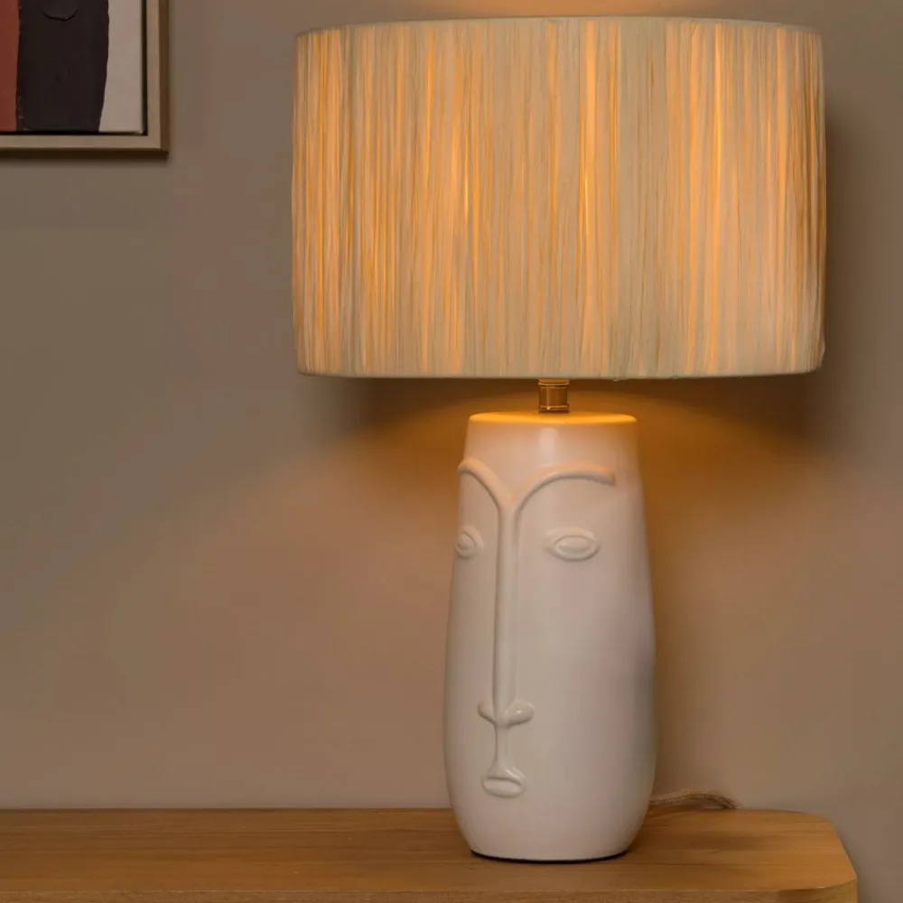 Lampade Da Tavolo-Selezionato da Mazzolaluce Lampada da tavolo volto in ceramica paralume in tessuto crema