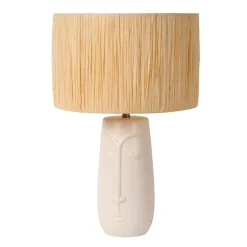 Lampade Da Tavolo-Selezionato da Mazzolaluce Lampada da tavolo volto in ceramica paralume in tessuto crema