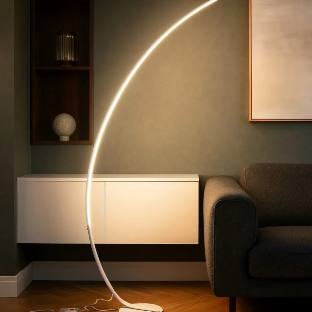 Lampade Da Terra-Selezionato da Mazzolaluce Lampada da terra ad arco bianca led 30w 3000k dimmerabile moderna